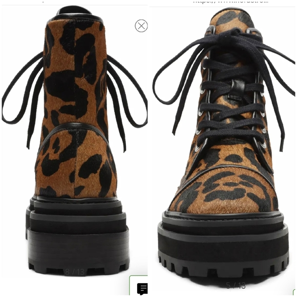 SCHUTZ Maylova Leopard Print Leather Lace-Up Boots - Picture 2 of 6